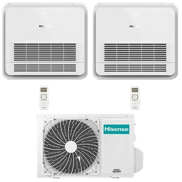 Hisense Duo Split Klimageräte Fußboden 9000+12000 Btu 2AMW52U4RXC AKT26UR4RK8 AKT35UR4RK8 Console R-32 WiFi Optional AKT-9+12...