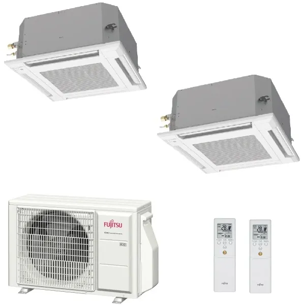 Fujitsu Duo Split Kassettengerät 9+18 Btu AOYG24KBTA3 AUXG09KVLA AUXG18KVLA Klimageräte KV Kompakt R-32 2.5+5.0 kW AUXG-KVLA-...