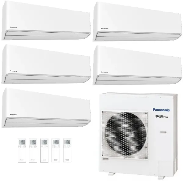 Panasonic Penta Split 2.0+2.0+2.0+2.0+2.0 kW CU-5Z90TBE 4 x CS-Z20ZKEW + CS-Z20ZKEW Klimaanlagen WiFi Weiß R-32 Z-ZKEW-7+7+7+...