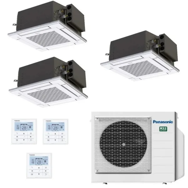 Panasonic 2.5+2.5+2.5 kW Trio Split Kassettengerät CU-3Z52TBE S-25PY3E S-25PY3E S-25PY3E Klimaanlagen 60 x 60 4 wege Steuerdr...