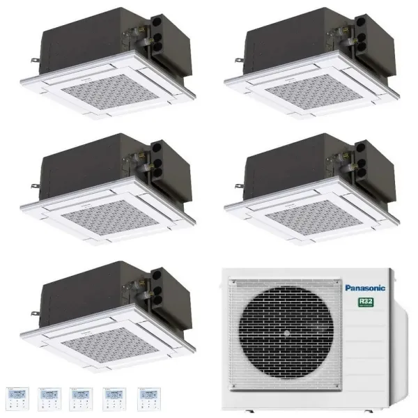 Panasonic Penta Split Kassettengerät 2.5+2.5+2.5+2.5+2.5 kW CU-5Z90TBE 4 x S-25PY3E + S-25PY3E Klimaanlagen R-32 60 x 60 4 we...