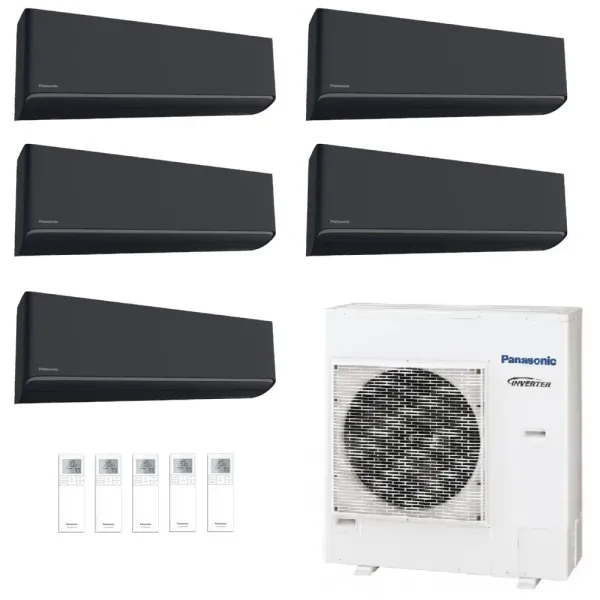 Panasonic Penta Split 2.0+2.0+2.0+2.0+2.0 kW CU-5Z90TBE 4 x CS-XZ20ZKEW-H + CS-XZ20ZKEW-H Klimaanlagen WiFi Graphitgrau R-32 ...