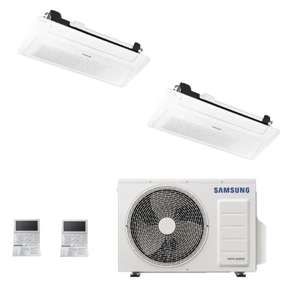 Samsung Klimaanlagen Duo Split Kassettengerät 1 Luftauslass WindFree 9000+12000 Btu R-32 AJ050TXJ2KG/EU A+++ A++ 2.6+3.5 kW A...