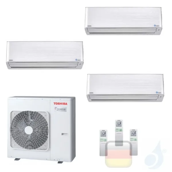 Toshiba Klimaanlagen Trio Split Wand 9000+9000+9000 Btu + RAS-3M18U2AVG-E R-32 Super Daiseikai 9 A++ A+ 2.5+2.5+2.5 kW PKVPG_...