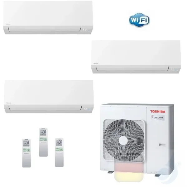 Toshiba Klimaanlagen Trio Split Wand 9000+9000+9000 Btu + RAS-3M18U2AVG-E R-32 Shorai Edge Wifi A++ A+ 2.5+2.5+2.5 kW N4KVSG_...