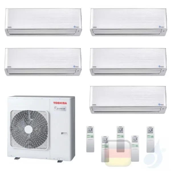 Toshiba Klimaanlagen Penta Split Wand 9+9+9+9+9 Btu + RAS-5M34U2AVG-E R-32 Super Daiseikai 9 A++ A+ 2.5+2.5+2.5+2.5+2.5 kW PK...