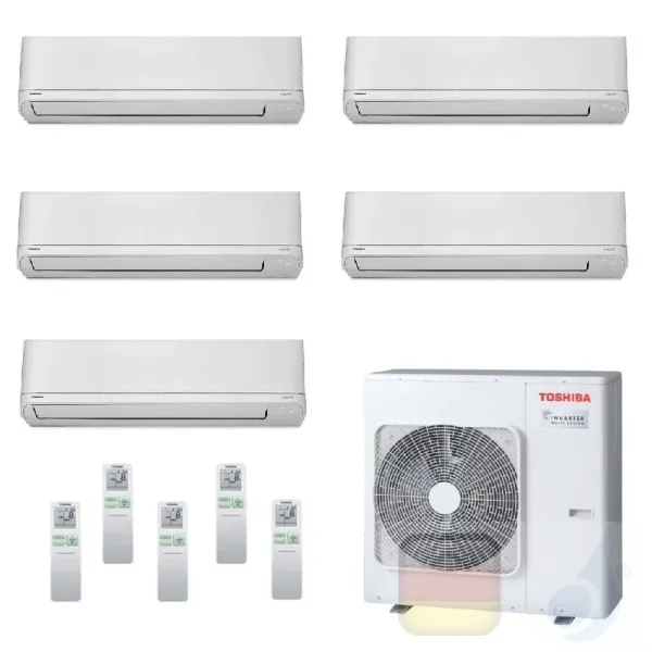 Toshiba Klimaanlagen Penta Split Wand 9+9+9+9+21 Btu + RAS-5M34U2AVG-E R-32 Shorai WiFi Opt A++ A+ 2.5+2.5+2.5+2.5+6.1 kW PKV...