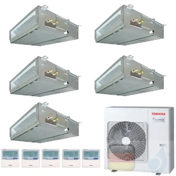 Toshiba Klimaanlagen Penta Split Kanalgerät Slim 12+12+12+12+12 Btu + RAS-5M34U2AVG-E R-32 A++ A+ 3.5+3.5+3.5+3.5+3.5 kW U2DV...