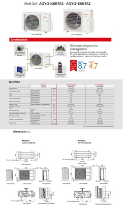 Fujitsu Außengerät Duo Split 15000 Btu AOYG14KBTA2 4.2 kW